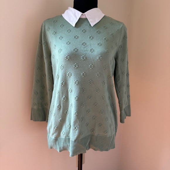 **CABLE & GAUGE* Green x White Collar Long Sleeve Shirt Size Large - Picture 1 of 6